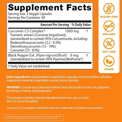 Doctors BEST High Absorption Curcumin from Turmeric Root, Supports Joint Health, Non-GMO, Gluten Free, Soy Free, Vegan 120 Veggie Caps