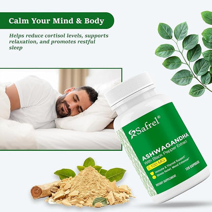 Safrel Ashwagandha 2,100 mg - 120 Vegan Capsules, High Potency, Non-GMO, Gluten Free Supplement