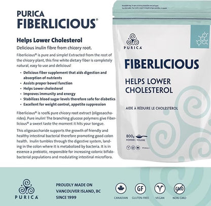 PURICA Fiberlicious Chicory Root Fibre 800g - Fiberlicious Fibre Supplement Powder is 100% Pure Chicory Root Extract (Oligosaccharides) - Pure Inulin!