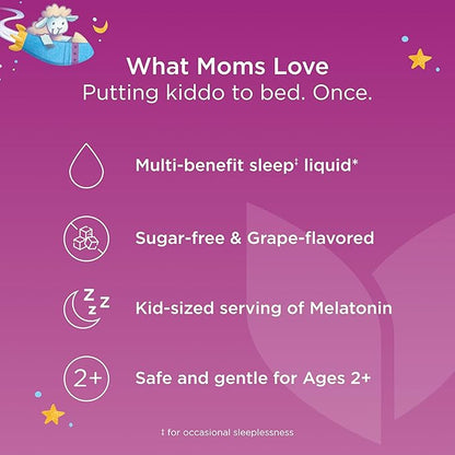 Hyland's Kids Sleep Calm and Immunity with Melatonin, Promotes Sleep and Supports Immune Health, Ages 2 and up, Grape Flavor, 4 Fl. Oz.