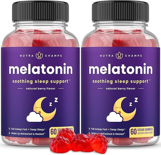 NutraChamps Melatonin Gummies for Kids & Adults, Natural Sleep Aid Drug-Free, Vegan Berry Flavor Kids Melatonin Gummy Supplement, 2.5mg, 5mg or 10mg Dose, Sleeping Pills Substitute