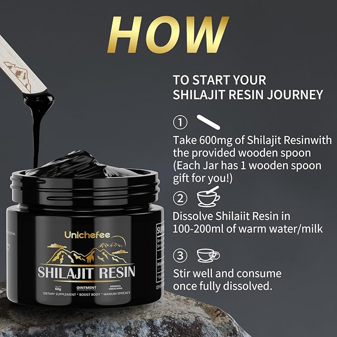 Shilajit Resin for Men and Women, Pure Himalayan Organic 100% Shilajit Natural Resin Mineral Holistic Health Supplements with 85+ Trace Minerals & Fulvic Acid for Energy -60g