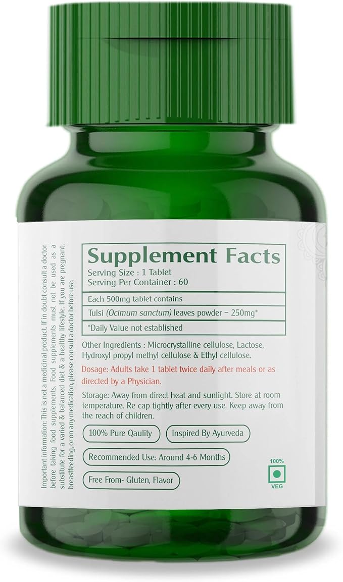 Vedic Tulsi Tablets Supplements - Basil Leaf Extract - 250 MG - 60 Count