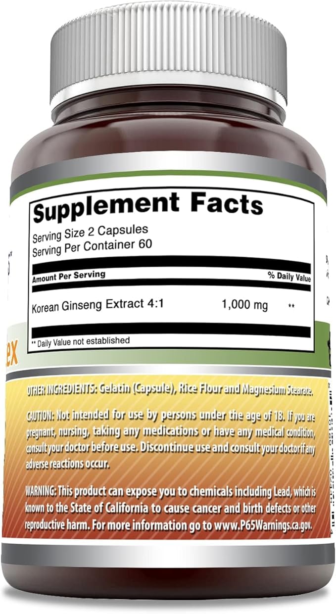Amazing Formulas Ginseng Complex 1000 Mg of 4:1 Korean Ginseng Extract | Capsules Supplement | Non-GMO | Gluten Free | Made in USA (2 Pack | 120 Count)