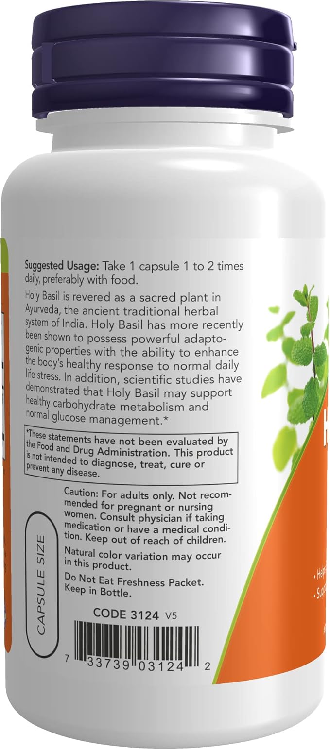 NOW Supplements, Holy Basil Extract 500 mg (Holy Basil is a Sacred Plant in Ayurveda), 90 Veg Capsules (Pack of 2)