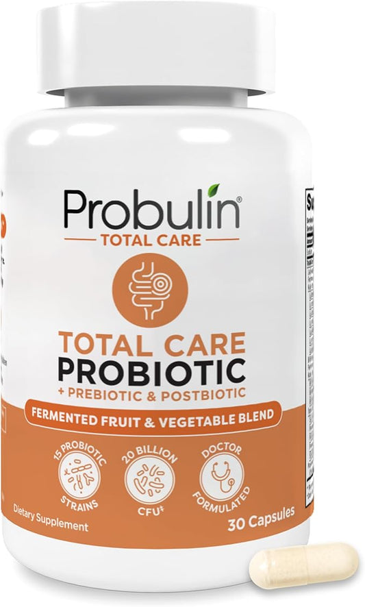 Probulin Total Care Probiotic Supplement, Daily Gut, Digestive, and Immune Health Probiotics Capsules for Men and Women, 20 Billion CFU, Vegan, 30 Count Bottle
