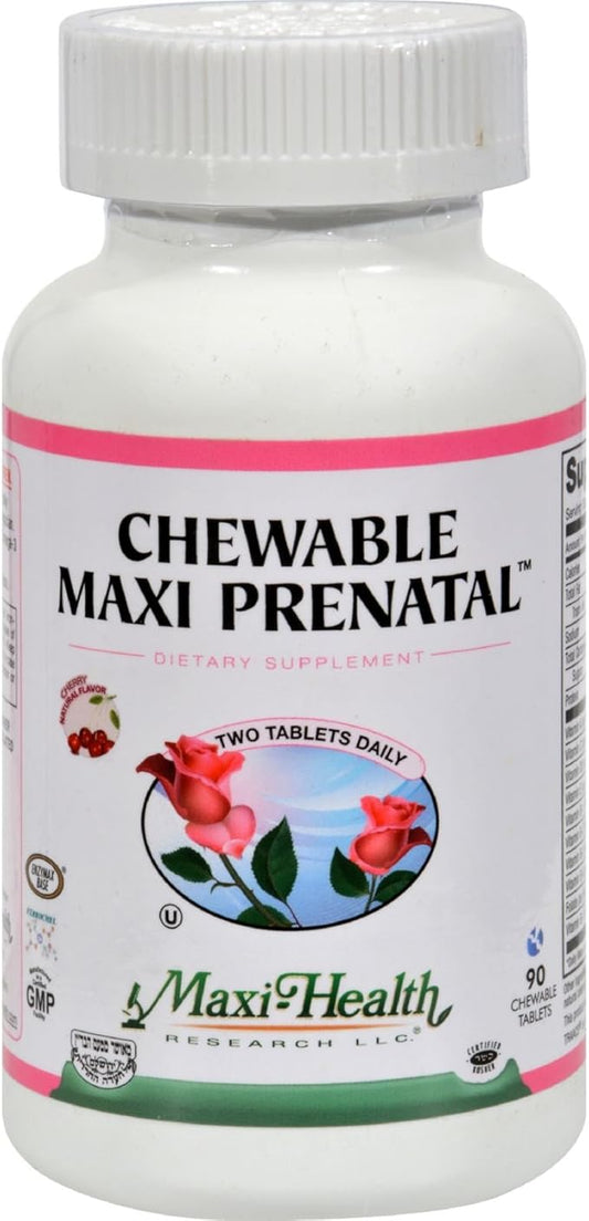 Maxi-Health Chewable Prenatal Vitamin - Over 25 Essential Vitamins and Minerals - Doctor Formulated for Pregnant and Lactating Women - 90 count