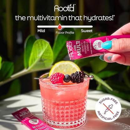 Root'd Multivitamin Powder with 3X Electrolytes for Women - 25 Vitamins & Minerals, 3X Electrolytes, 9 Organic Superfoods, Probiotics & Enzymes, Sugar-Free Multivitamin & Hydration | 24 Packets