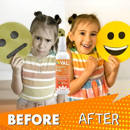 VAL Magnesium Oil Spray for Kids | Relaxation for Daytime & Bedtime | Calm & Mood Support | Zechstein Magnesium Chloride, Chamomile, Aloe & Essential Oils | No Itch, Fast-Absorbing | USA Made | 4oz