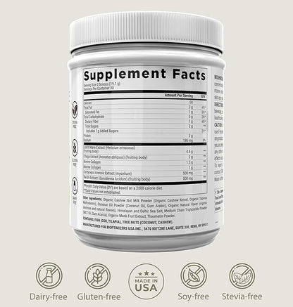 BIOptimizers Mushroom Coffee Alternative – Salted Caramel Drink – Lion’s Mane, Chaga, Reishi + Collagen Peptides for Focus, Energy & Gut Health – Adaptogenic Mushrooms & MCT Powder – 30 Servings