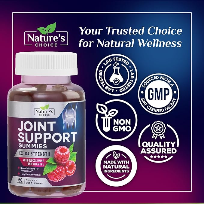 Joint Support Gummies Extra Strength Glucosamine Gummy Supplement with Vitamin E - Naturally Assists Cartilage & Joint Health & Flexibility Support - Best Support Chew for Men and Women - 60 Gummies