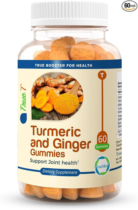 Turmeric and Ginger Gummies Supplement, Organic Turmeric Curcumin,95% Curcuminoids 5% Gingerols Root, Joint Health & Inflammation Support with Black Pepper Extract, Peach Flavor, USA Made -60 Count