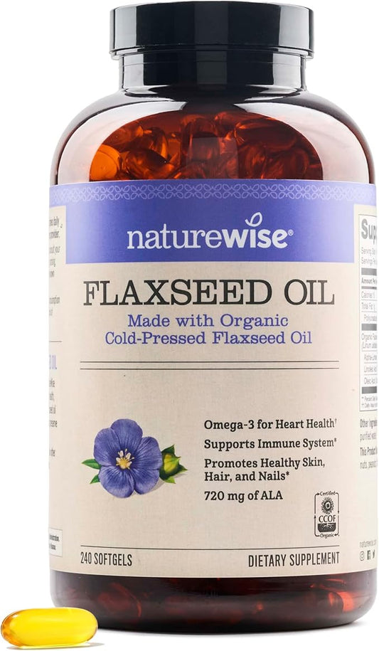 NatureWise Flaxseed Oil 1200 mg, Fish Free Omega 3 6 9 with 720mg ALA, Dietary Supplement for Heart Health Support - Organic, Cold Pressed, Non-GMO - 240 Softgels[8-Month Supply]