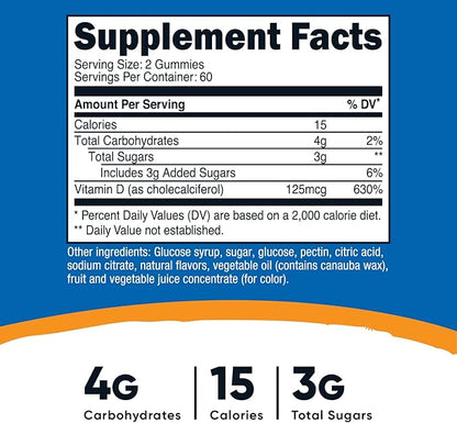 Nutricost Vitamin D3 Gummies 5,000 IU (125mcg), 120 Gummies - Mixed Berry Flavored, 60 Servings
