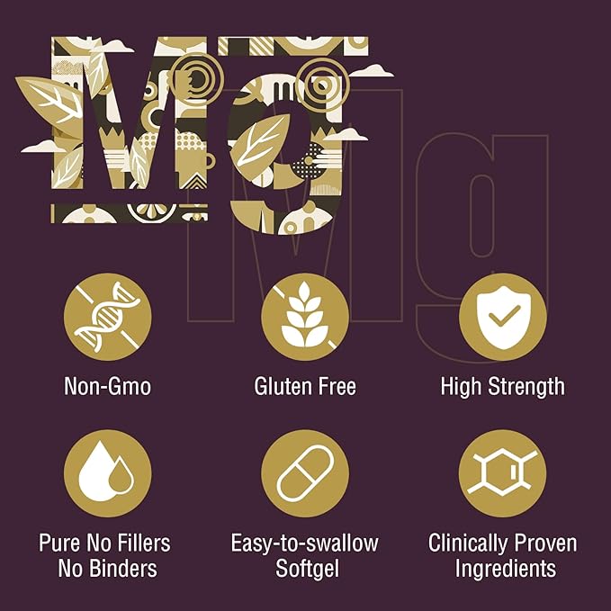 Liposomal Magnesium Complex 2200MG Softgels,Magnesium Threonate, Magnesium Glycinate, Magnesium Citrate, Three-in-one Supplement, Gluten Free, 60 Softgels (180 Count (Pack of 3))