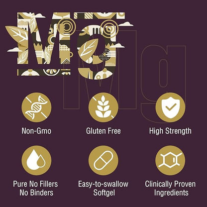 Liposomal Magnesium Complex 2200MG Softgels,Magnesium Threonate, Magnesium Glycinate, Magnesium Citrate, Three-in-one Supplement, Gluten Free, 60 Softgels (180 Count (Pack of 3))