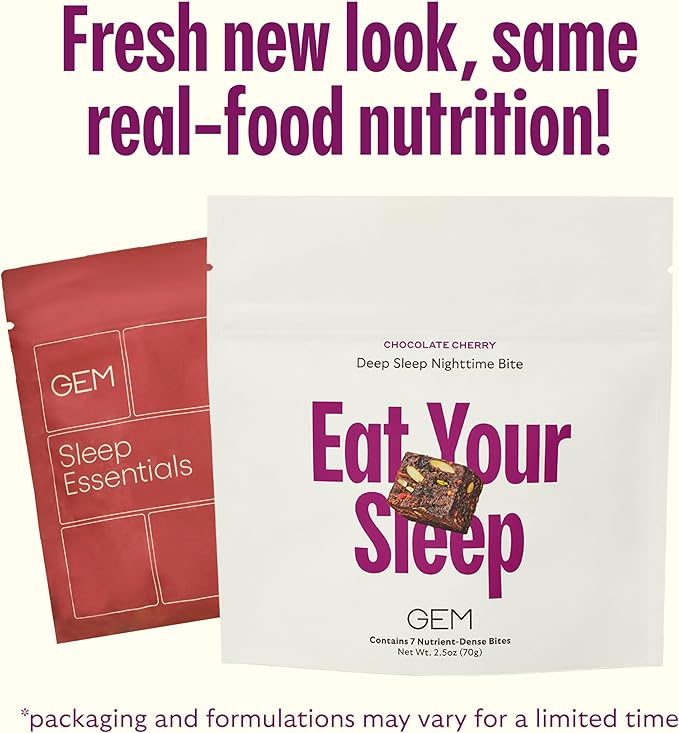 GEM Chill-Out Magnesium Bite and Natural Deep Sleep Aid Nighttime Bite | 8 x 7-Bite Pack | 20+ Whole-Food Vitamins & Minerals