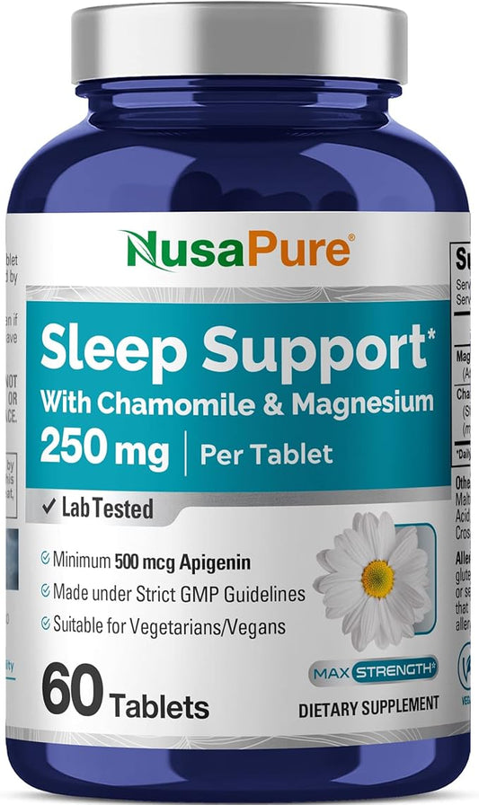 NusaPure Sleep Support with Chamomile & Magnesium 250 mg 60 Per Tablets Vegetarian/Vegan, Non-GMO