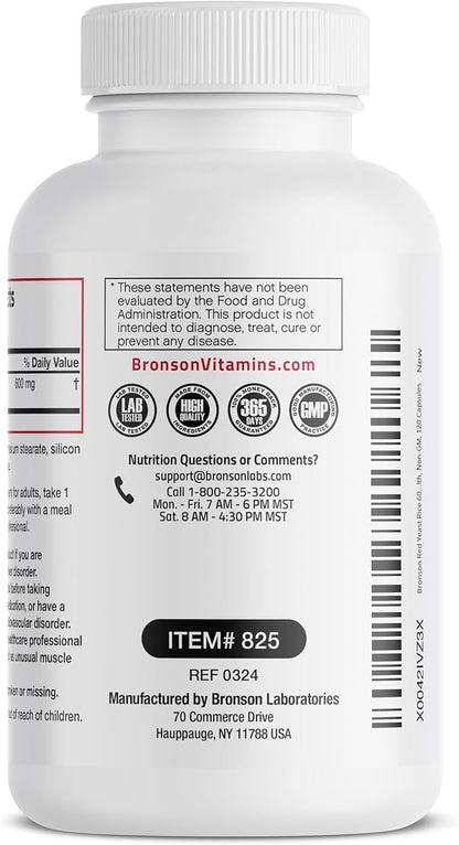 Bronson Red Yeast Rice 600 MG Monascus Purpureus Herbal Health, Non-GMO, 120 Capsules