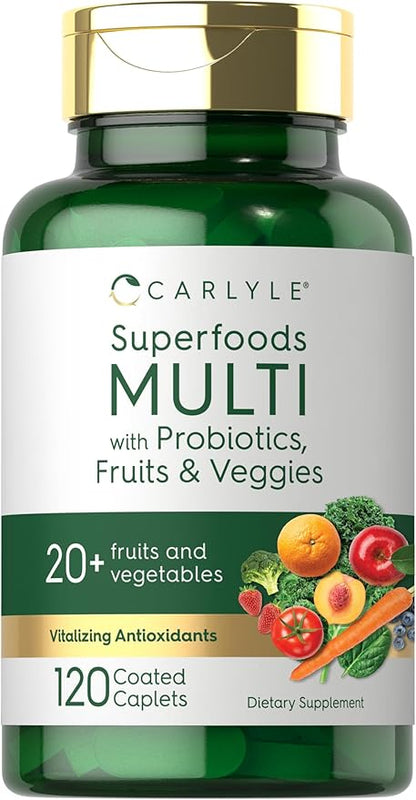 Carlyle Fruits and Veggies Supplement | 120 Count | Superfood Multivitamin with Probiotics | Made with 20 Fruits and Vegetables | Non-GMO & Gluten Free