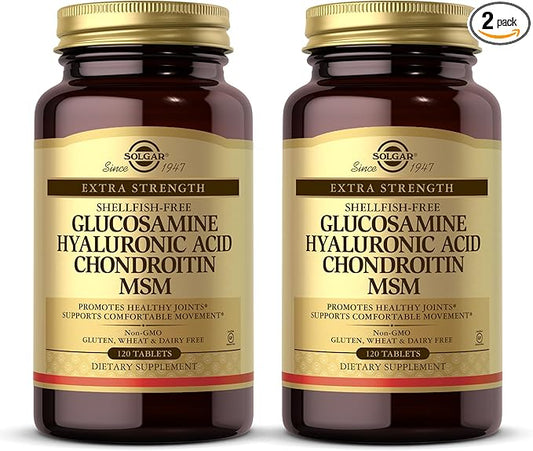 SOLGAR Glucosamine Hyaluronic Acid Chondroitin MSM - 120 Tablets, Pack of 2 - Promotes Healthy Joints, Supports Comfortable Movement - Non-GMO, Gluten Free - 80 Total Servings