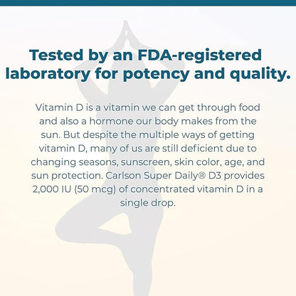 Carlson - Super Daily D3, Vitamin D Drops, 2,000 IU per Drop, 1-Year Supply, Vitamin D3 Liquid, Heart & Immune Health, Vegetarian, Liquid Vitamin D Drops, Unflavored, 365 Drops