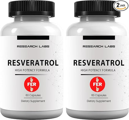 Research Labs 2X Potency Micronized Resveratrol Supplement 2 Fer 1 Ad - 1200mg Per 2 Capsules, 120 Total - Potent Antioxidants Supplement, Trans Resveratrol for Heart Health