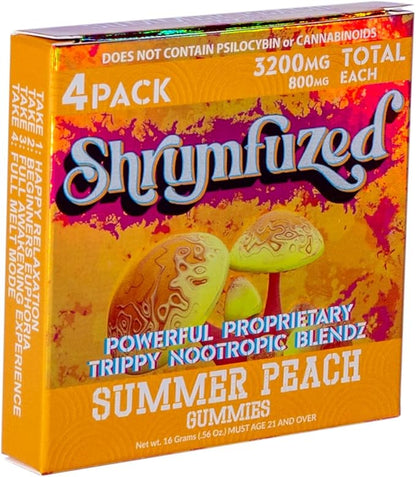 Proprietary Nootropic Gummy 3200mg - Lion's Mane, Reishi, Chaga, and Cordycep Nootropic Tripee Mushroom Blend (4, Summer Peach)