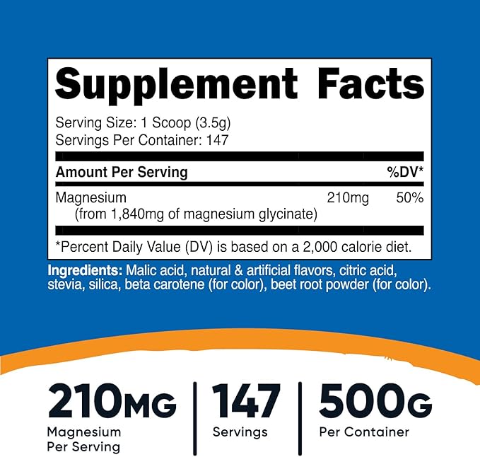 Nutricost Magnesium Glycinate Powder (Peach Mango, 500 Grams) - Chelated Magnesium (30%) Glycinate