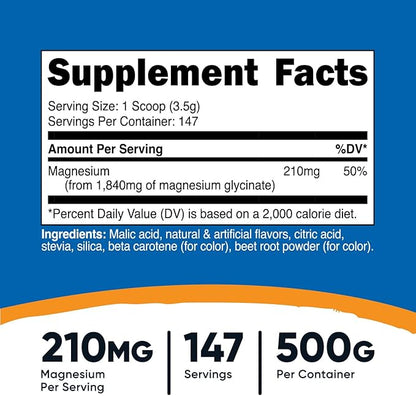 Nutricost Magnesium Glycinate Powder (Peach Mango, 500 Grams) - Chelated Magnesium (30%) Glycinate
