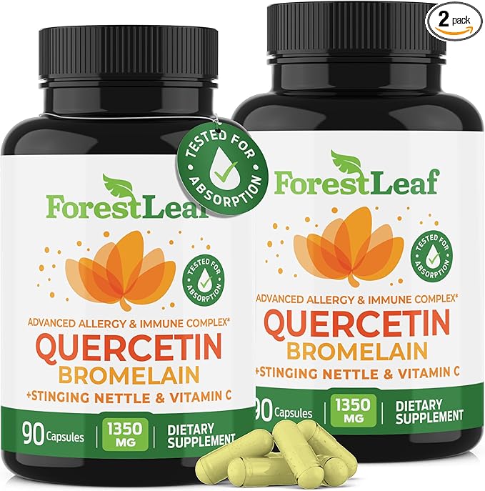 ForestLeaf Quercetin with Bromelain - 1350mg Blend with Vitamin C & Stinging Nettle, Advanced Quercetin 500mg Supplement, Non-GMO Gluten Free, Natural Immune & Respiratory Function 180 Veggie Capsules