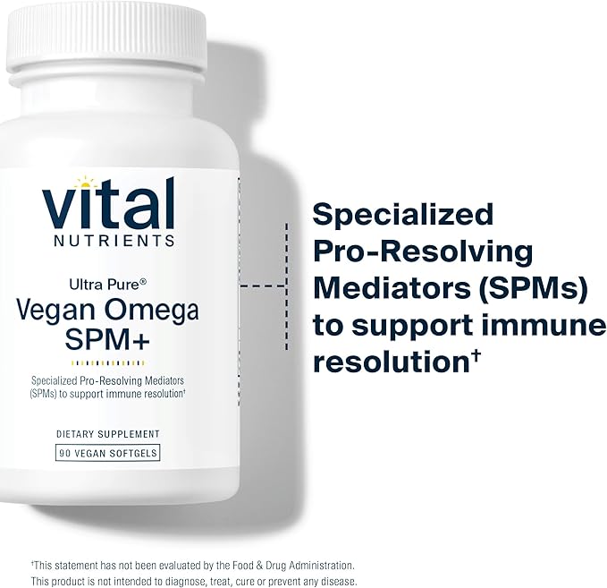 Vital Nutrients Ultra Pure® Vegan Omega SPM+ | Vegan Specialized Pro-Resolving Mediators (SPM) Omega-3 Supplement | Minor Joint Discomfort Relief* | Gluten, Dairy, Soy Free, Non-GMO | 90 Mini Softgels