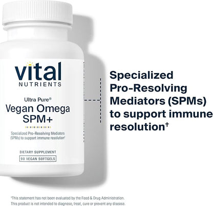 Vital Nutrients Ultra Pure® Vegan Omega SPM+ | Vegan Specialized Pro-Resolving Mediators (SPM) Omega-3 Supplement | Minor Joint Discomfort Relief* | Gluten, Dairy, Soy Free, Non-GMO | 90 Mini Softgels