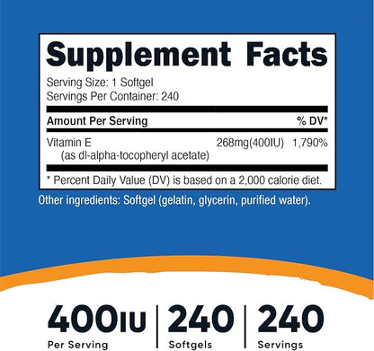 Nutricost Vitamin E 400 IU, 240 Softgel Capsules (3 Bottles)