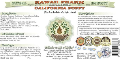 HawaiiPharm California Poppy Alcohol-Free Liquid Extract, Nervous System Calming and Support. Glycerite 2 fl.oz