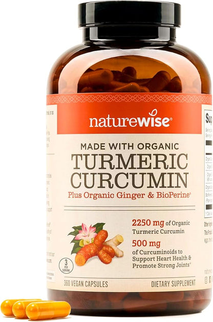NatureWise Curcumin Turmeric 2250mg - 95% Curcuminoids & BioPerine Black Pepper Extract for Advanced Absorption - Daily Joint and Immune Health Support - Vegan, Non-GMO, 360 Count[120-Day Supply]