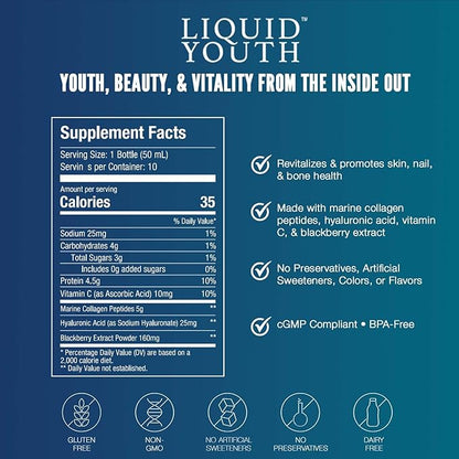 Liquid Collagen Elixir Shot for Women & Men - Premium Liquid Marine Collagen for Hair Growth, Skin, Nail, Bone & Joint Health - Travel-Friendly (Passion Fruit, 10 Servings Per Box)