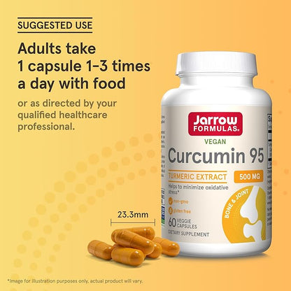 Jarrow Formulas Turmeric Curcumin Supplement - Curcumin 95, Turmeric Supplements, 500 mg for Antioxidant & Joint Support, 60 Capsules