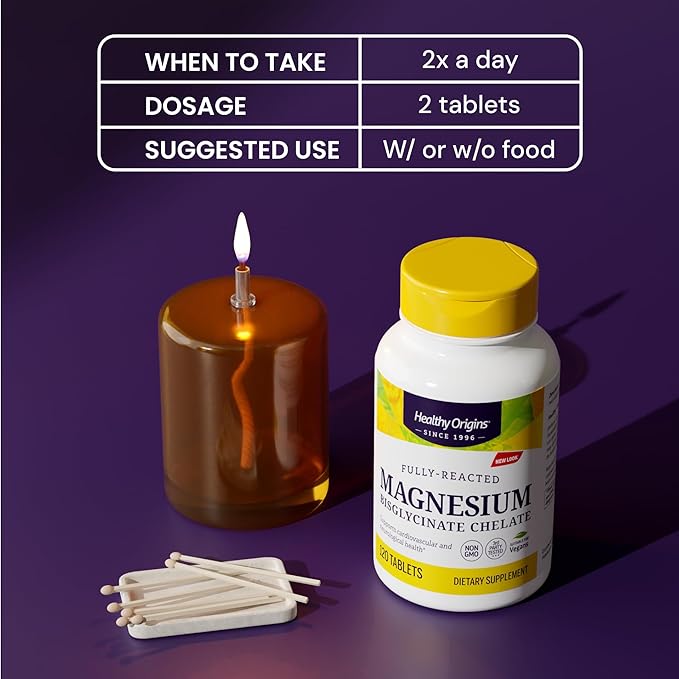 Healthy Origins Magnesium Bisglycinate Chelate (Albion Minerals, Non-GMO, Gluten Free, Cardiovascular Support, Bone Support, Neurological Support, Vegan), 120 Tablets