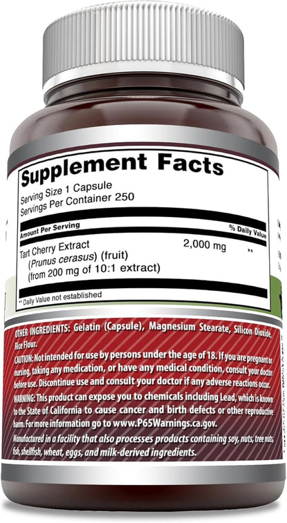 Amazing Formulas Tart Cherry Supplement | 2000 Mg Per Serving | Capsules Supplement | Non-GMO | Gluten Free | Made in USA (1 Pack, 250 Count)