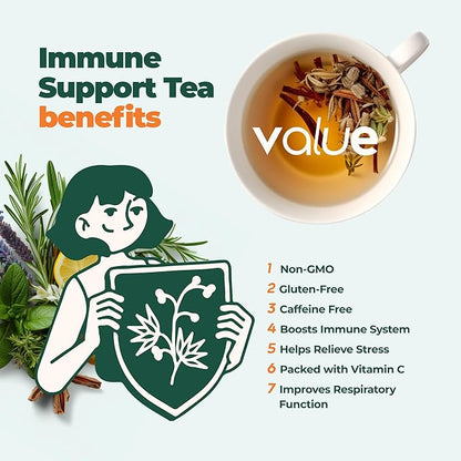 Immunity Booster Decaffeinated Tea Bags, Pure Herbal Immunity Blend - Lemon Balm, Peppermint, Chamomile, Lavender. Immune Support Supplement - 60 Bags by Aprika Life