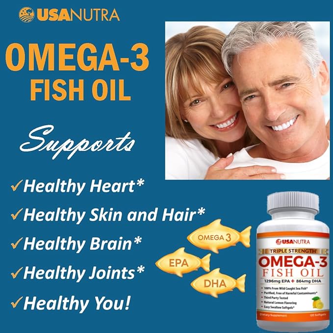 Omega 3 Fish Oil Supplement 3600mg with EPA and DHA for Women and Men Supports Joint, Brain and Heart Health 120 Softgels