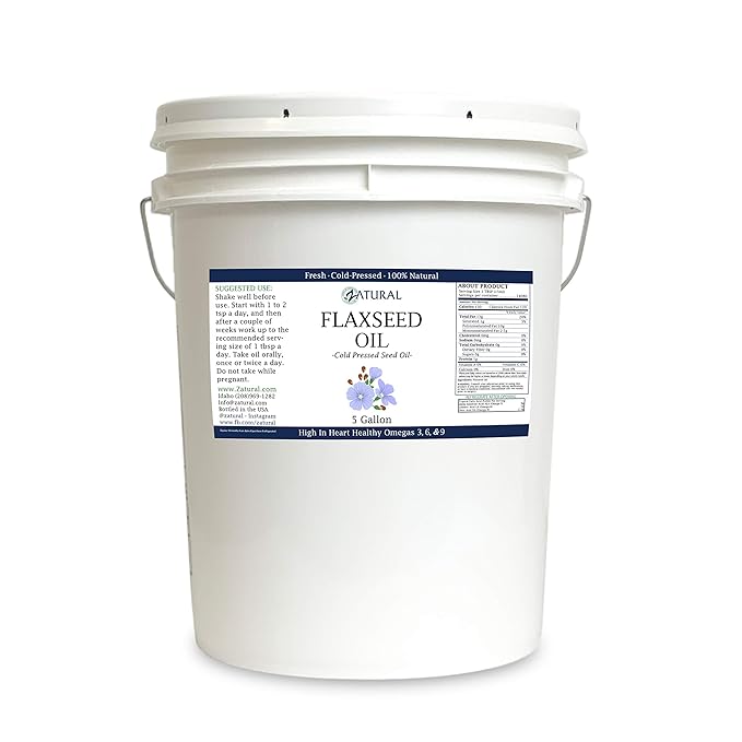 Flaxseed Oil - 100% Pure Flax Seed Oil - 0 Additives - 0 Fillers - Cold Pressed - Unrefined - 5 Gallon Size, 640 Oz