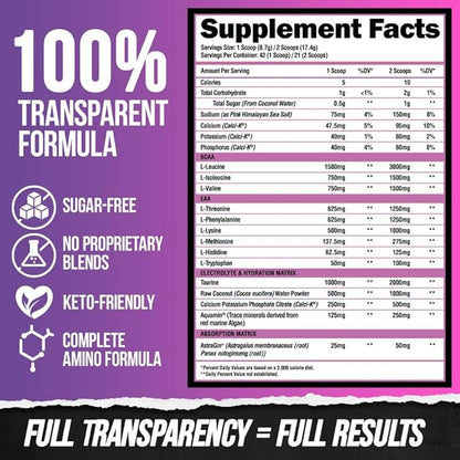 ALPHA LION Superhuman Intra Workout Powder for Men & Women, Amino Acids Drink, Muscle Recovery Supplement, BCAA Powder, Electrolytes & Hydration Mix (42 Servings, Watermelon Grape Candy Flavor)