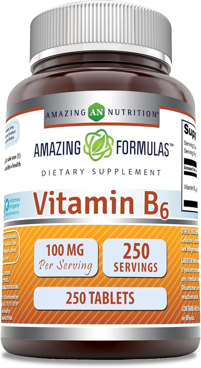 Amazing Formulas Vitamin B6 Pyridoxine 100mg 250 Tablets Supplement | Non-GMO | Gluten Free | Made in USA