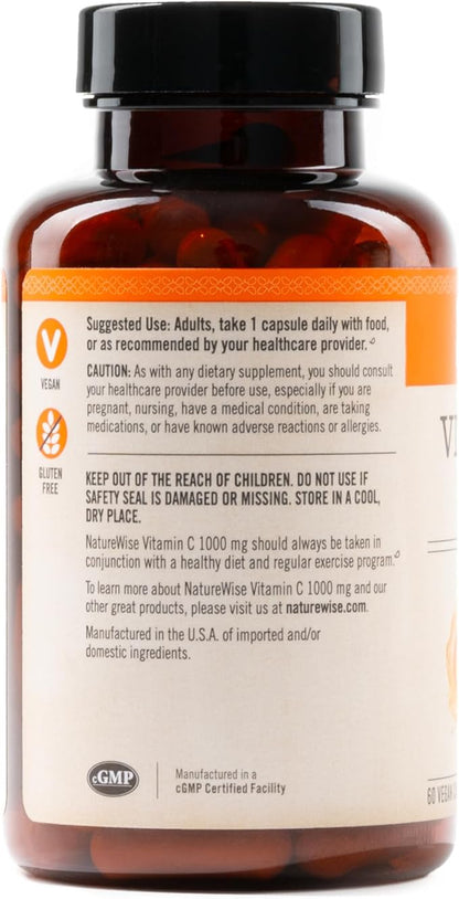 NatureWise Vitamin C 1000mg Capsules - Extra Strength Dietary Supplement for Daily Immune Support & Collagen Synthesis - Vegan, Non-GMO, Gluten Free - 60 Count[2-Month Supply]