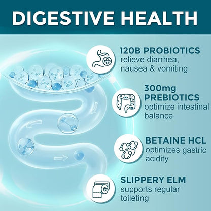 Probiotics for Women-Men Digestive Health with 120 Billion CFUs, Prebiotics and Probiotics for Women-Men, Digestive Enzymes, Nutrient Absorption, Immune Support, 90 Veggie Caps (45 Days Supply)