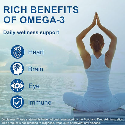 Omega 3 Fish Oil Supplements, 1280 mg Omega-3 Fatty Acids Including EPA and DHA, Wild-Caught Burpless Fish Oil Supplements Supports Heart, Brain and Eye Health, 90 Softgels