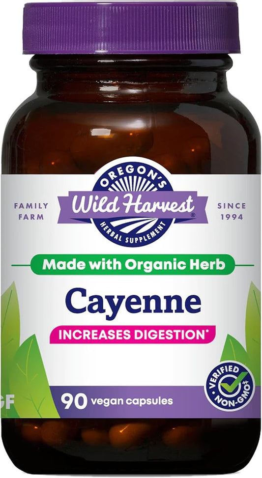 Oregon's Wild Harvest Non-GMO Cayenne Capsules, Organic Herbal Supplements, 90 Count
