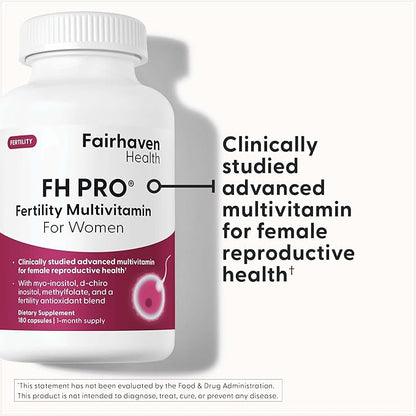 Fairhaven Health FH Pro for Women | Clinically Studied Fertility Supplements for Women | Aids Ovulation, Hormonal Balance, & Regular Cycles* | Conception for Her Fertility Support | 180 Capsules